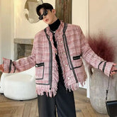 HEYFANCYSTYLE Men's Fine Tweed Relaxed Fit Statement Jacket with Raw Hem